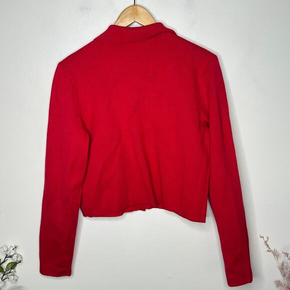 J. CREW Patch-Pocket Sweater Lady Jacket Red Sz M $158 {T33} - Picture 5 of 8